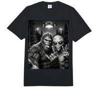 Funny Bigfoot y Alien Selfie UFO Peace Sign Comfort Colors Adult Heavyweight T-Shirt