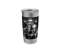 Funny Bigfoot y Alien Selfie UFO Peace Sign Vaso térmico de acero inoxidable de doble pared