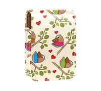 Funny Birds Rest on the Branches - Estuche portátil para pintalabios para viajes, mini caja de almacenamiento de lápiz labial con espejo para mujeres y mujeres, bolsa de cosméticos de cuero, Varios colores, 9.5x2x7 cm/3.7x0.8x2.7 in
