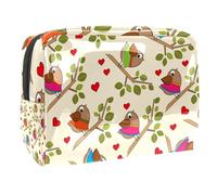 Funny Birds Rest on The Branches - Neceser de viaje para mujer, bolsa grande de PVC para maquillaje, práctica bolsa organizadora con cremallera, multicolor, 18.5x7.5x13cm/7.3x3x5.1in, Neceser