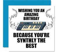 Funny Birthday Cards for Men Women - Synthly The Best - Music Birthday Card for Mum Dad Daughter Son Brother Sister Friend Cousin Nan Grandad, 145mm x 145mm Joke Humour Banter Bday Greeting Cards