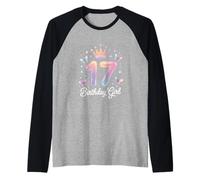 Funny Birthday Girl 17 Diciendo Sparkle Crown Magic Camiseta Manga Raglan