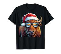 Funny Bison Buffalo with Sunglasses Santa Hat Snow Christmas Camiseta