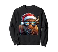 Funny Bison Buffalo with Sunglasses Santa Hat Snow Christmas Sudadera