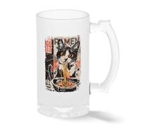Funny Black and White Cat Noodle Lover Novelty Cup - Anime Style Gag Gift for Men & Women Transparente taza de Stein de la cerveza 0.5L