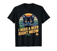 Funny Black Cat Beer - Retro I Need A Beer Right Meow Irish Camiseta