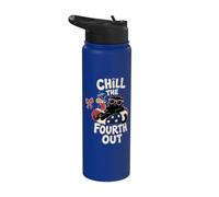 Funny Black Cat Chill The Fourth Out Celebración patriótica Stainless Steel Insulated Water Bottle