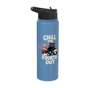 Funny Black Cat Chill The Fourth Out Celebración patriótica Stainless Steel Insulated Water Bottle