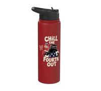 Funny Black Cat Chill The Fourth Out Celebración patriótica Stainless Steel Insulated Water Bottle
