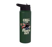 Funny Black Cat Chill The Fourth Out Celebración patriótica Stainless Steel Insulated Water Bottle