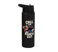 Funny Black Cat Chill The Fourth Out Celebración patriótica Stainless Steel Insulated Water Bottle