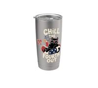 Funny Black Cat Chill The Fourth Out Celebración patriótica Vaso térmico de acero inoxidable de doble pared