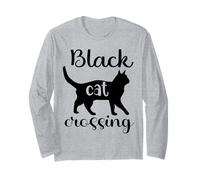 Funny Black Cat Crossing Humorístico Broma Gráfico Gato Negro Manga Larga