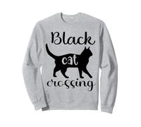 Funny Black Cat Crossing Humorístico Broma Gráfico Gato Negro Sudadera