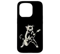 Funny Black Cat Rock and Roll tocando la guitarra Carcasa para iPhone 15 Pro