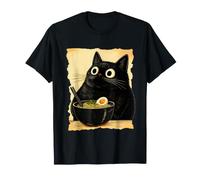Funny Black Fat Cat Eating Ramen Japanese Kawaii Anime Camiseta