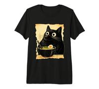 Funny Black Fat Cat Eating Ramen Japanese Kawaii Anime Camiseta Premium