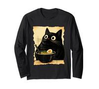 Funny Black Fat Cat Eating Ramen Japanese Kawaii Anime Manga Larga
