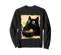 Funny Black Fat Cat Eating Ramen Japanese Kawaii Anime Sudadera