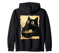Funny Black Fat Cat Eating Ramen Japanese Kawaii Anime Sudadera con Capucha