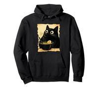 Funny Black Fat Cat Eating Ramen Japanese Kawaii Anime Sudadera con Capucha