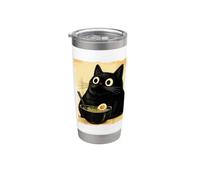 Funny Black Fat Cat Eating Ramen Japanese Kawaii Anime Vaso térmico de acero inoxidable de doble pared