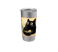 Funny Black Fat Cat Eating Ramen Japanese Kawaii Anime Vaso térmico de acero inoxidable de doble pared