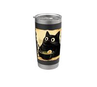 Funny Black Fat Cat Eating Ramen Japanese Kawaii Anime Vaso térmico de acero inoxidable de doble pared