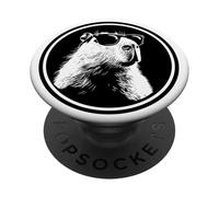 Funny Black Logo Sunglasses Lover Chill Capybara Vibes PopSockets PopGrip Adhesivo
