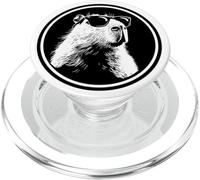 Funny Black Logo Sunglasses Lover Chill Capybara Vibes PopSockets PopGrip para MagSafe