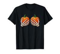 Funny Boobs Pumpkins Skeleton Hand Halloween Adult Joke Camiseta