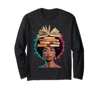 Funny Book Crown Black Queen Wisdom Power Afro Art Mujeres Hombres Manga Larga