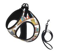 Funny Book Shelf Collection - Arnés para perro con estampado de escalera, 2 hebillas, chaleco para perro, clip frontal para correa sin tirones, para perros pequeños y medianos