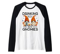 Funny Bourbon Lover Garden Gnomes Drinking with My Gnomies Camiseta Manga Raglan