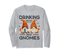 Funny Bourbon Lover Garden Gnomes Drinking with My Gnomies Manga Larga