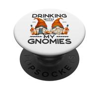 Funny Bourbon Lover Garden Gnomes Drinking with My Gnomies PopSockets PopGrip Adhesivo