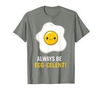 Funny Breakfast Foodies Egg Lovers Always Be Egg-celent Camiseta, Hombre, Verde Militar Jaspeado, L