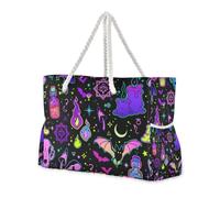 Funny Bright Witchy Elements Happy Halloween - Bolsa de mano a prueba de arena con bolsillos laterales, bolsa de fin de semana para mujer con bolsillos con cremallera