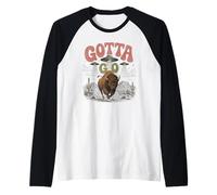 Funny Buffalo Gotta Go OVNI Alien Desert Design Western Humor Camiseta Manga Raglan