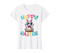 Funny Bunny Easter Happy Easter para niños y niñas Adultos Camiseta gráfica económica, Mujer, Blanco, XS