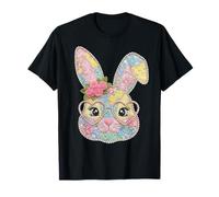 Funny Bunny Face Glasses Floral Patchwork Rabbit Easter Day Camiseta