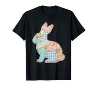 Funny Bunny Patchwork Rabbit Eggs Happy Easter Day Retro Camiseta