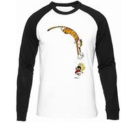 Funny Calvin and Hobbes Hombres Mujeres Unisexo Béisbol Camiseta Blanco Negro Mangas Largas Men Women Unisex Baseball T-Shirt White