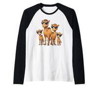 Funny Camel Family Wearing Sunglasses Arabian Animal Desert Camiseta Manga Raglan