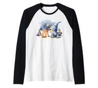 Funny Camper Dad Gnome At Campfire With Tent Love Camping Camiseta Manga Raglan