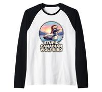 Funny Canadian Loon Meme Stupid Canadian Wolf Bird Retro Camiseta Manga Raglan