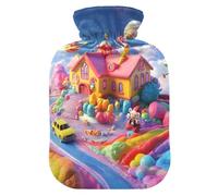 Funny Candy Castle - Botella de agua caliente rosa con cubierta suave, calentador de pies y manos, bolsa de agua caliente para calentador de pies y alivio del dolor, 1 litro