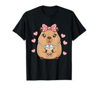 Funny Capybara Coquette Bow Beber Bubble Tea Lover Girls Camiseta