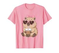 Funny Capybara Coquette Bow Boba Tea Cute Roedor Camiseta