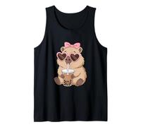 Funny Capybara Coquette Bow Boba Tea Cute Roedor Camiseta sin Mangas